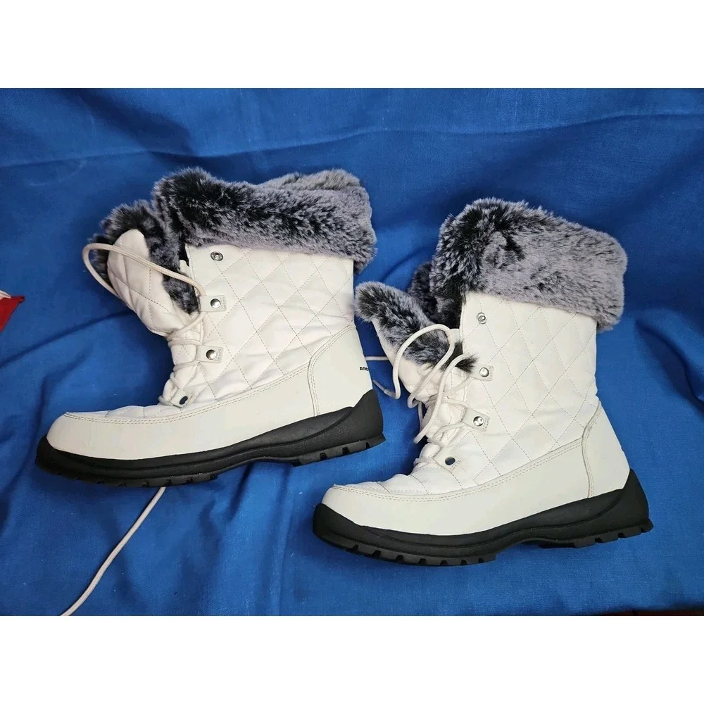Fur Snow Boots Memory Foam Waterproof ARCTIC SHIELD Insulated White Quilted Sz 7